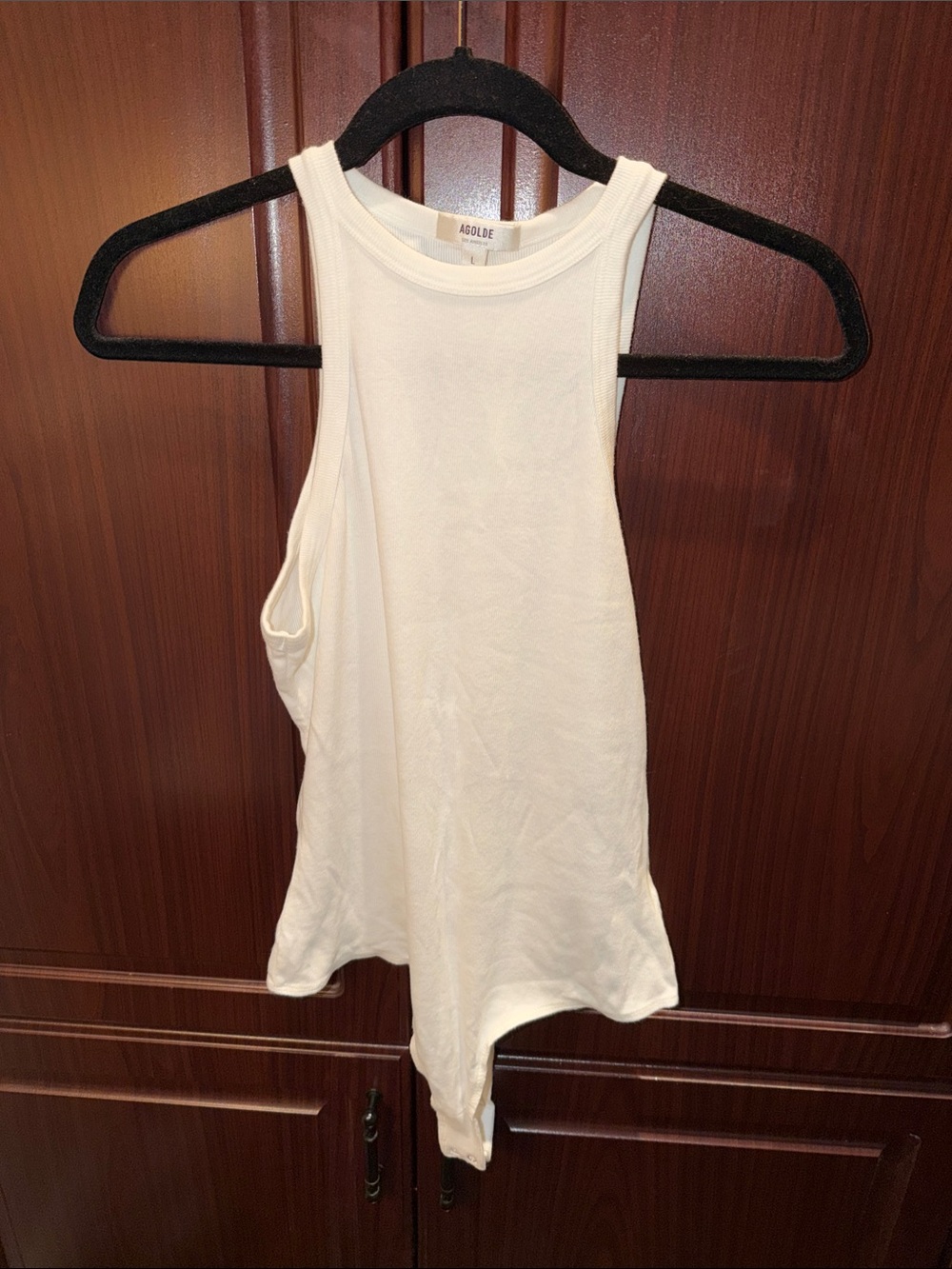 Agolde Cream Ribbed High-Neck Tank bodysuit white Large no flaws